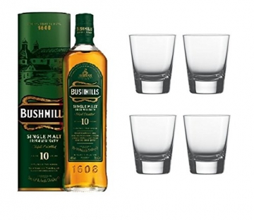 Bushmills 10 Jahre Single Malt Irish Whiskey 40% 0,7l Flasche + 4 hochwertige Whisky Tumblers - 