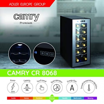 Camry CR8068 Weinkühlschrank / 12 Flaschen / 1 cm / Geringer Stromverbrauch, Schwarz;silber - 5