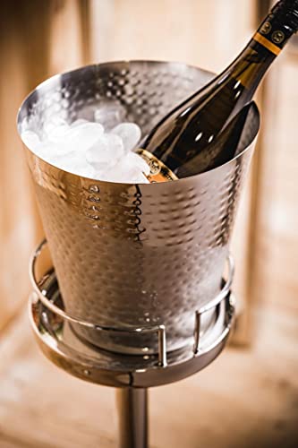 Champagnerkühler auf Standfuß, Weinkühler mit Ständer, Flaschenkühler Sektkühler Getränkekühler aus Edelstahl Silber Party - Kühler für Sekt, Wein und Champagner - XL 80 cm - 5