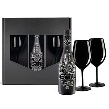 Das Sekt Geschenkset BLING!| Diamond LECLUB mit 1.000 Kristallen 2 Champagnergläser aus schwarzem Kristallglas | Geschenk Valentinstag Mutter - 1
