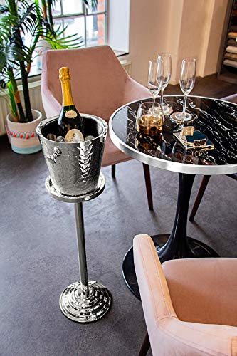 EDZARD Sektkühler Capri aus Edelstahl - Flaschenkühler, Champagner Kühler inkl. Ständer - Getränkekühler für 1 Flasche - Schale für Wein, Sekt & Eiswürfel - Weinkühler Gemustert mit Griffen - 4