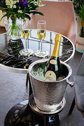 EDZARD Sektkühler Capri aus Edelstahl - Flaschenkühler, Champagner Kühler inkl. Ständer - Getränkekühler für 1 Flasche - Schale für Wein, Sekt & Eiswürfel - Weinkühler Gemustert mit Griffen - 5