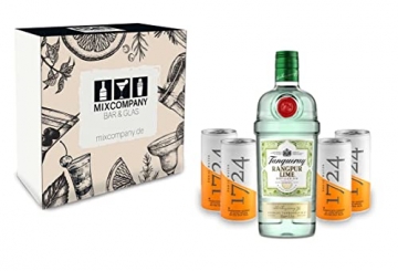 Gin Tonic Set Giftbox Geschenkset – Tanqueray Rangpur Lime Destilled Gin 0,7l 700ml (41,3% Vol) + 4x 1724 Tonic Water Dose 200ml inkl. Pfand EINWEG -[Enthält Sulfite] - 