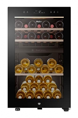 Haier HWS42GDAU1 Weinkühlschrank / 42 Flaschen / 2 Temperaturzonen/Einzigartiges natürliches Luftstromsystem/UV-Schutz Black Glass Connected - 1