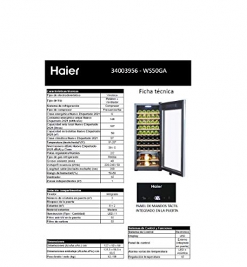 Haier WS50GA Weinkühlschrank / 127 cm Höhe/LED Display zur Temperatureinstellung, Temperaturalarm, Schwarz - 11