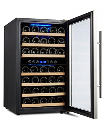 Kalamera Weinkühlschrank 2 zonen, Edelstahloptik, 45 Flaschen (bis zu 310 mm Höhe), 120 Liter, Zwei Kühlzonen 5-10°C/10-18°C, Freistehend, KRC-45BSS - 8