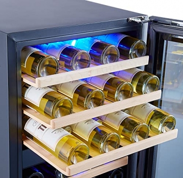 Kalamera Weinkühlschrank 2 zonen, Edelstahloptik, 45 Flaschen (bis zu 310 mm Höhe), 120 Liter, Zwei Kühlzonen 5-10°C/10-18°C, Freistehend, KRC-45BSS - 9