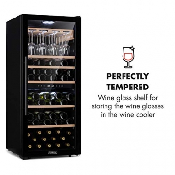 Klarstein Barossa 102D Weinglas-Regal Set - Weinkühler, Weinkühlschrank, Kompressionskühler, Volumen:, Kühltemperatur: 5-18 °C, 2-Zonen, Touch-Steuerung, Glasfront, 102 Flaschen, schwarz - 9