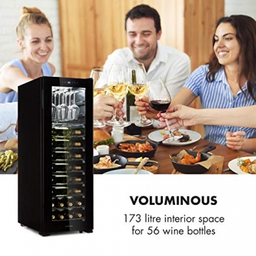 Klarstein Bellevin - Weinkühlschrank, Getränkekühlschrank mit LED-Beleuchtung, Weinkühler mit Metallregalebenen, Wine Fridge, Volumen (173 Liter / 56 Flaschen) - 5