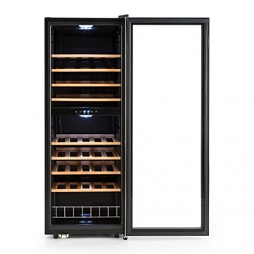 Klarstein Vinamour Weinkühlschrank - Wine Fridge mit Glastür, Weinschrank mit Touch Control Technologie, 5 bis 22°C, 5 Holzeinschübe, freistehend, 54 Flaschen / 148 Liter, schwarz - 4