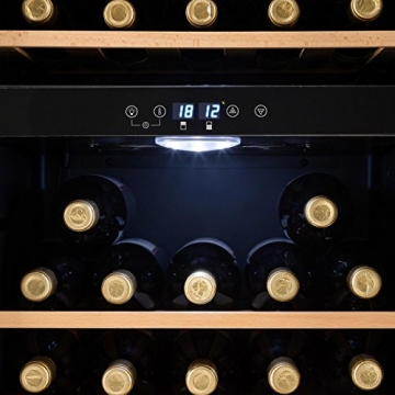 Klarstein Vinamour Weinkühlschrank - Wine Fridge mit Glastür, Weinschrank mit Touch Control Technologie, 5 bis 22°C, 5 Holzeinschübe, freistehend, 54 Flaschen / 148 Liter, schwarz - 6
