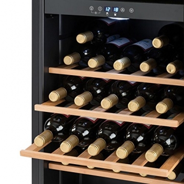 Klarstein Vinamour Weinkühlschrank - Wine Fridge mit Glastür, Weinschrank mit Touch Control Technologie, 5 bis 22°C, 5 Holzeinschübe, freistehend, 54 Flaschen / 148 Liter, schwarz - 7