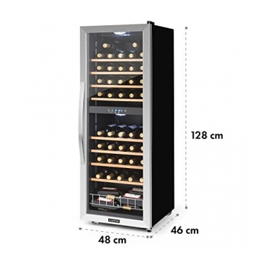 Klarstein Vinamour Weinkühlschrank - Wine Fridge mit Glastür, Weinschrank mit Touch Control Technologie, 5 bis 22°C, 5 Holzeinschübe, freistehend, 54 Flaschen / 148 Liter, schwarz - 8