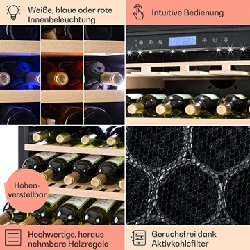 Klarstein Vinovilla Grande Duo Weinkühlschrank - Wine Fridge mit Touch-Bediensektion, Weinkühlschrank mit LED-Innenbeleuchtung, 2 Kühlzonen, Volumen: 425 Liter, 12 Holzeinschübe (Silver) - 5