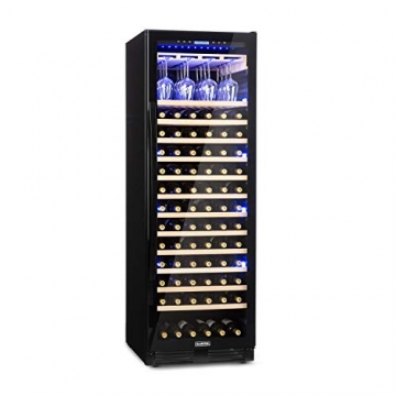 Klarstein Vinovilla Onyx - Weinkühlschrank, Glastür, einzigartige, 3-farbige Innenbeleuchtung, Buchenholzeinschübe, 2 Kühlzonen,Anti-Vibration, Touch-Bedienung, 433 Liter, 165 Weinflaschen, Schwarz - 1