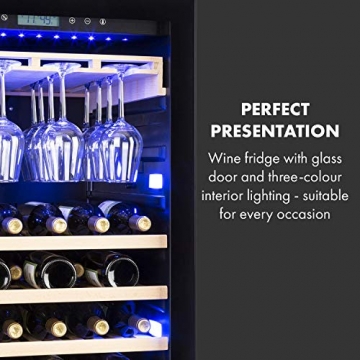 Klarstein Vinovilla Onyx - Weinkühlschrank, Glastür, einzigartige, 3-farbige Innenbeleuchtung, Buchenholzeinschübe, 2 Kühlzonen,Anti-Vibration, Touch-Bedienung, 433 Liter, 165 Weinflaschen, Schwarz - 7