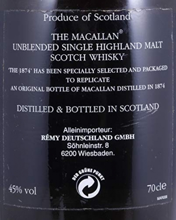 Macallan The 1874 Replica Pure Highland Single Malt Scotch Whisky 1st Edition 45,0% Vol. - seltene alte Abfüllung aus der limitierten Replica Serie von Macallan für Remy Deutschland - 6