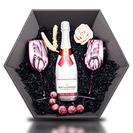 Moët & Chandon Ice Impérial Rosé Champagne Geschenkset 12% 0,75l mit 2x Moët Ice Champagner Gläser Pink & künstlerischer Deko - 1