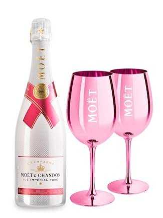 Moët & Chandon Ice Impérial Rosé Champagne Geschenkset 12% 0,75l mit 2x Moët Ice Champagner Gläser Pink & künstlerischer Deko - 4