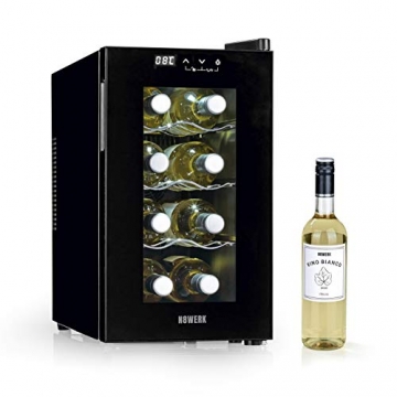 N8WERK Weinkühlschrank für 8 Flaschen in der Midnight Edition | Mit doppelwandiger Temperglastür | Temperaturbereich 8 °C - 18 ° C | Touch Bedienfeld mit LED Display - 6