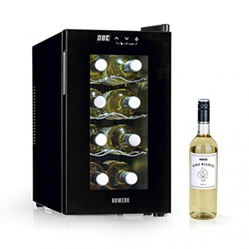 N8WERK Weinkühlschrank für 8 Flaschen in der Midnight Edition | Mit doppelwandiger Temperglastür | Temperaturbereich 8 °C - 18 ° C | Touch Bedienfeld mit LED Display - 9