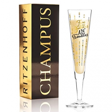 RITZENHOFF Champus Champagnerglas von Oliver Melzer, aus Kristallglas, 200 ml, mit edlen Gold- und Platinanteilen, inkl. Stoffserviette, 1 Stück (1er Pack) - 1