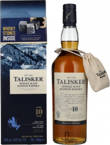 Talisker 10 Years Old Single Malt Whisky 45,8% Volume 0,7l in Geschenkbox mit Whisky Steinen Whisky - 