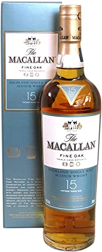 Rarität: Macallan Fine Oak Whisky 15 Jahre 0,7l inkl. türkisem Geschenkkarton - 1