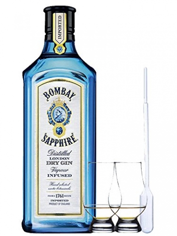Bombay Sapphire Gin 1,0 Liter + 2 Glencairn Gläser und Einwegpipette - 1