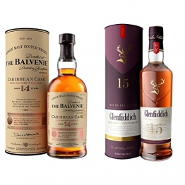 The Balvenie Caribbean Cask 14 Jahre Single Malt Scotch Whisky mit Geschenkverpackung, 70cl & Glenfiddich 15 Jahre Single Malt Scotch Whisky Solera mit Geschenkverpackung, 70cl - 1